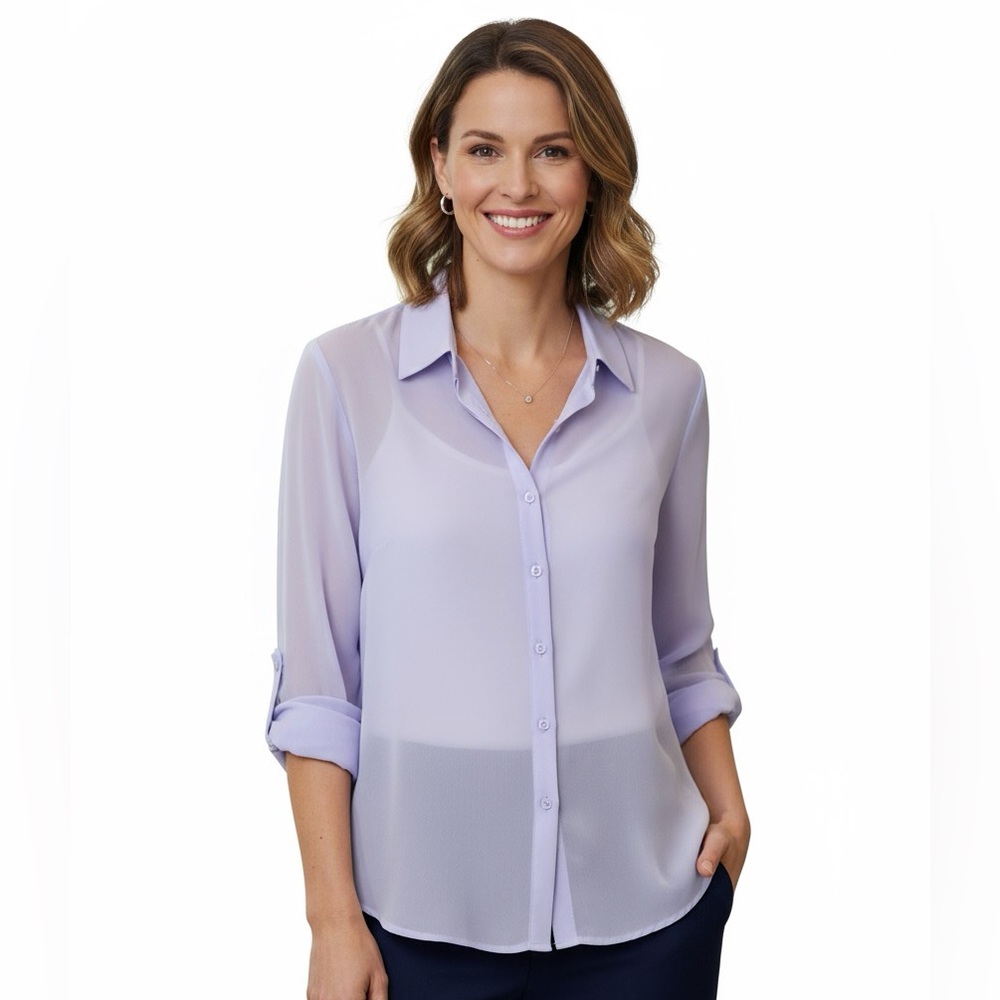 VENUS Women’s Sheer Casual Button Down Blouse